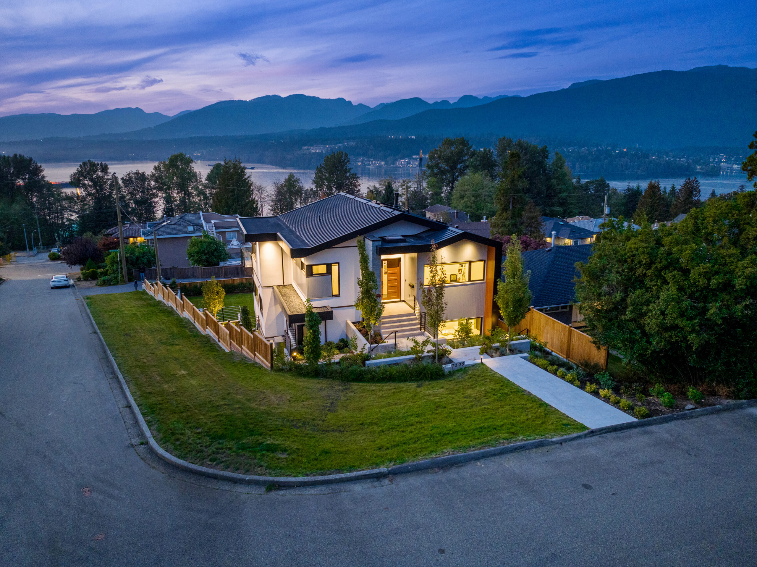 Cliffside custom home exterior with view of Indian Arm