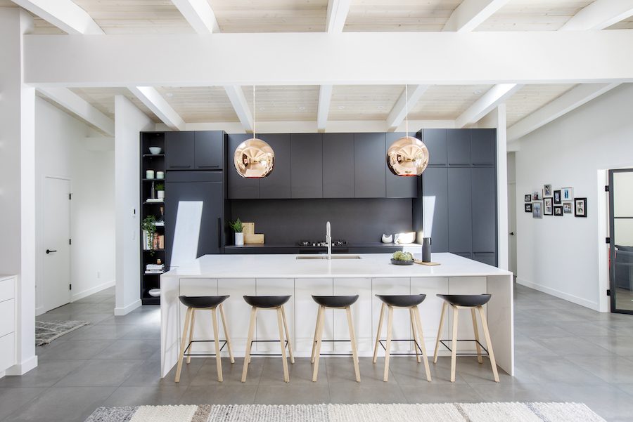 Luxury kitchen renovation with mid-century modern black matte kitchen in Edgemont Village, North Vancouver