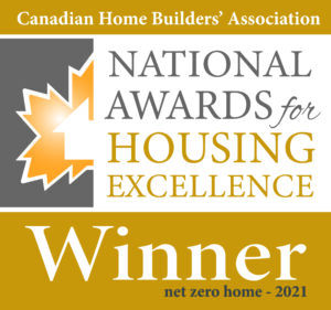Canadian Home Builders' Association National Awards for Housing Excellence - 2021 Net Zero Home Winner badge