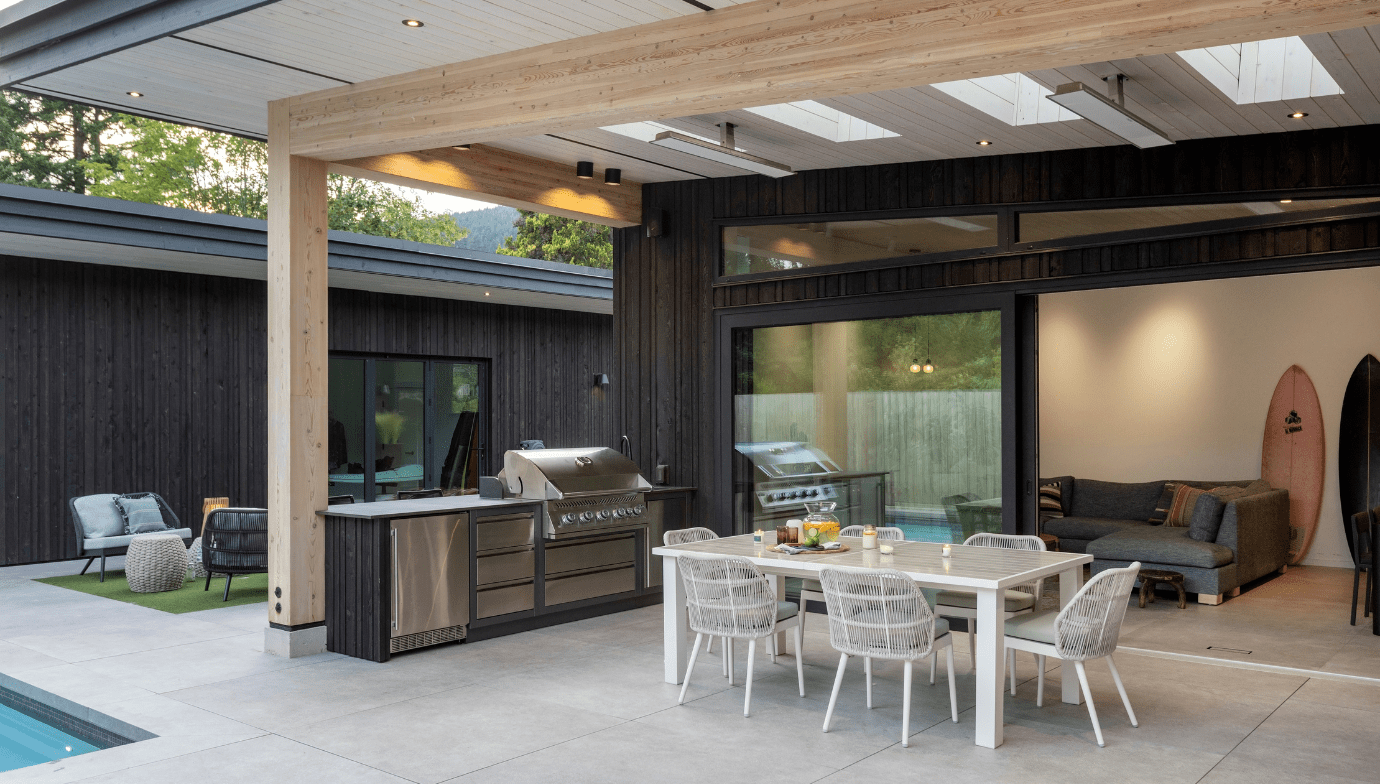 Covered outdoor kitchen at Valleyhouse on Vancouver's North Shore