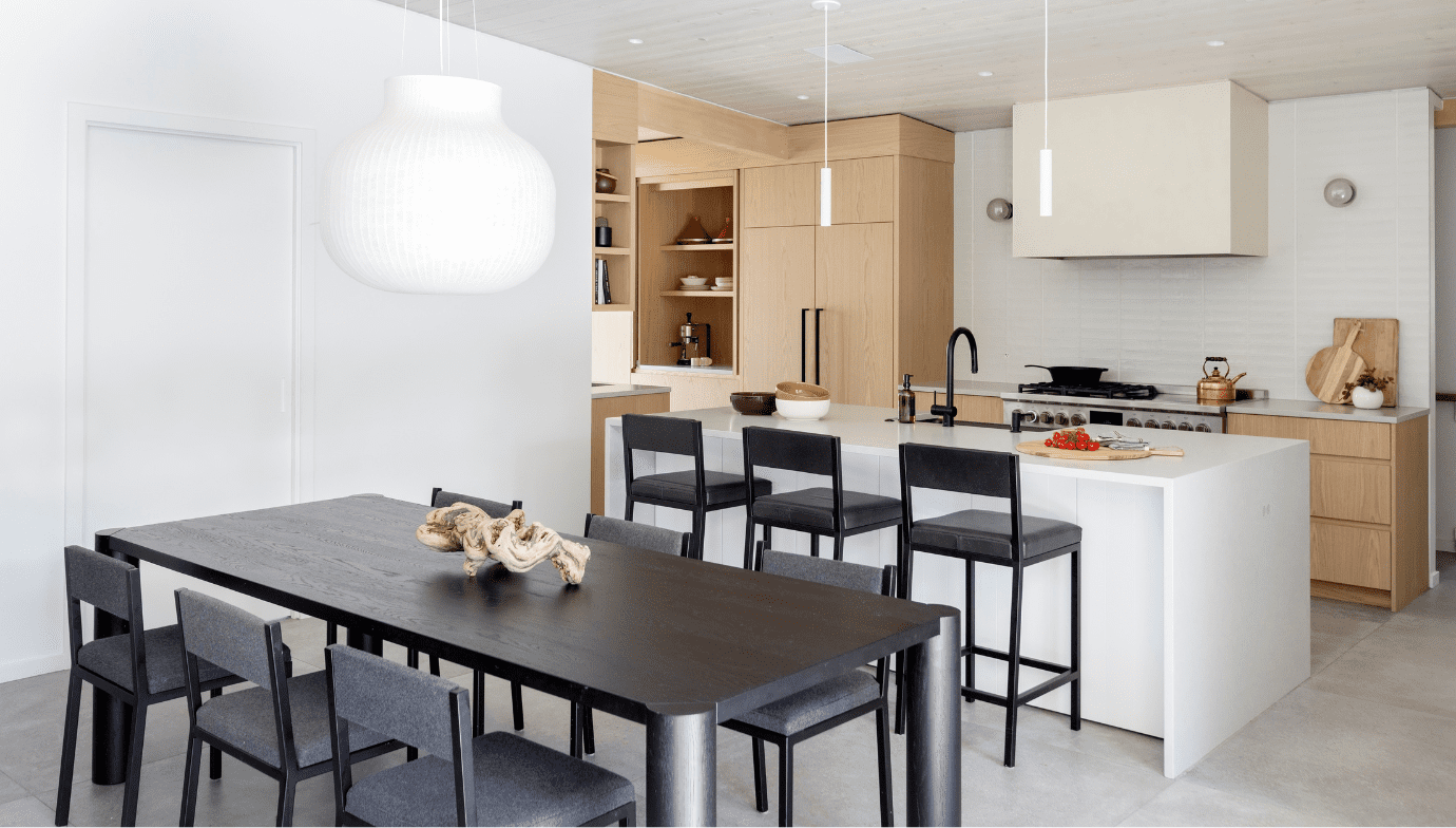 Custom dining room and kitchen in North Shore modern rancher built by Hasler Homes