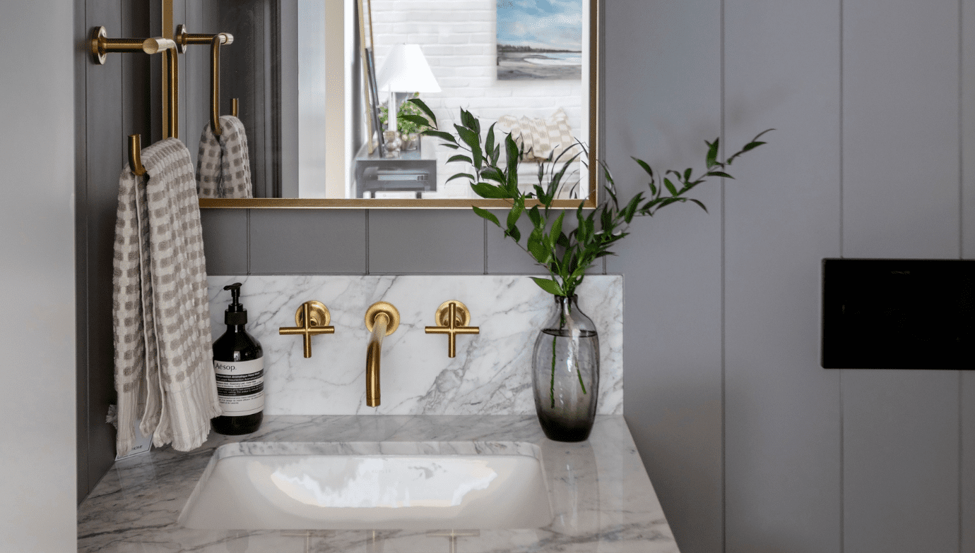 Bathroom vanity at Haven custom home