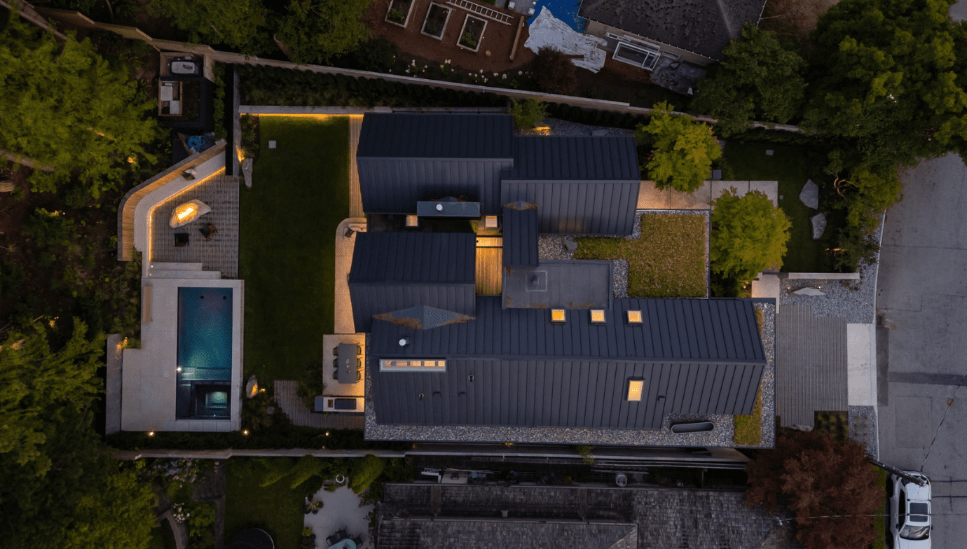 Aerial view of Japandia custom home built by Hasler Homes in North Vancouver