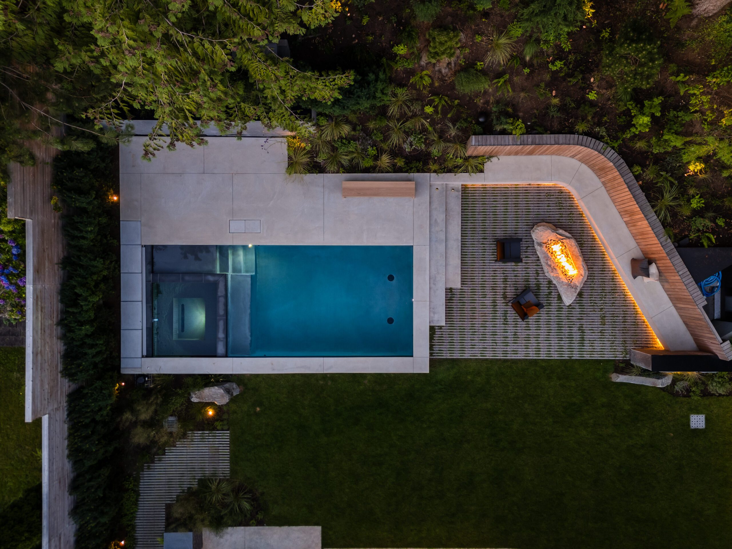 Backyard at Japandia custom home on the North Shore