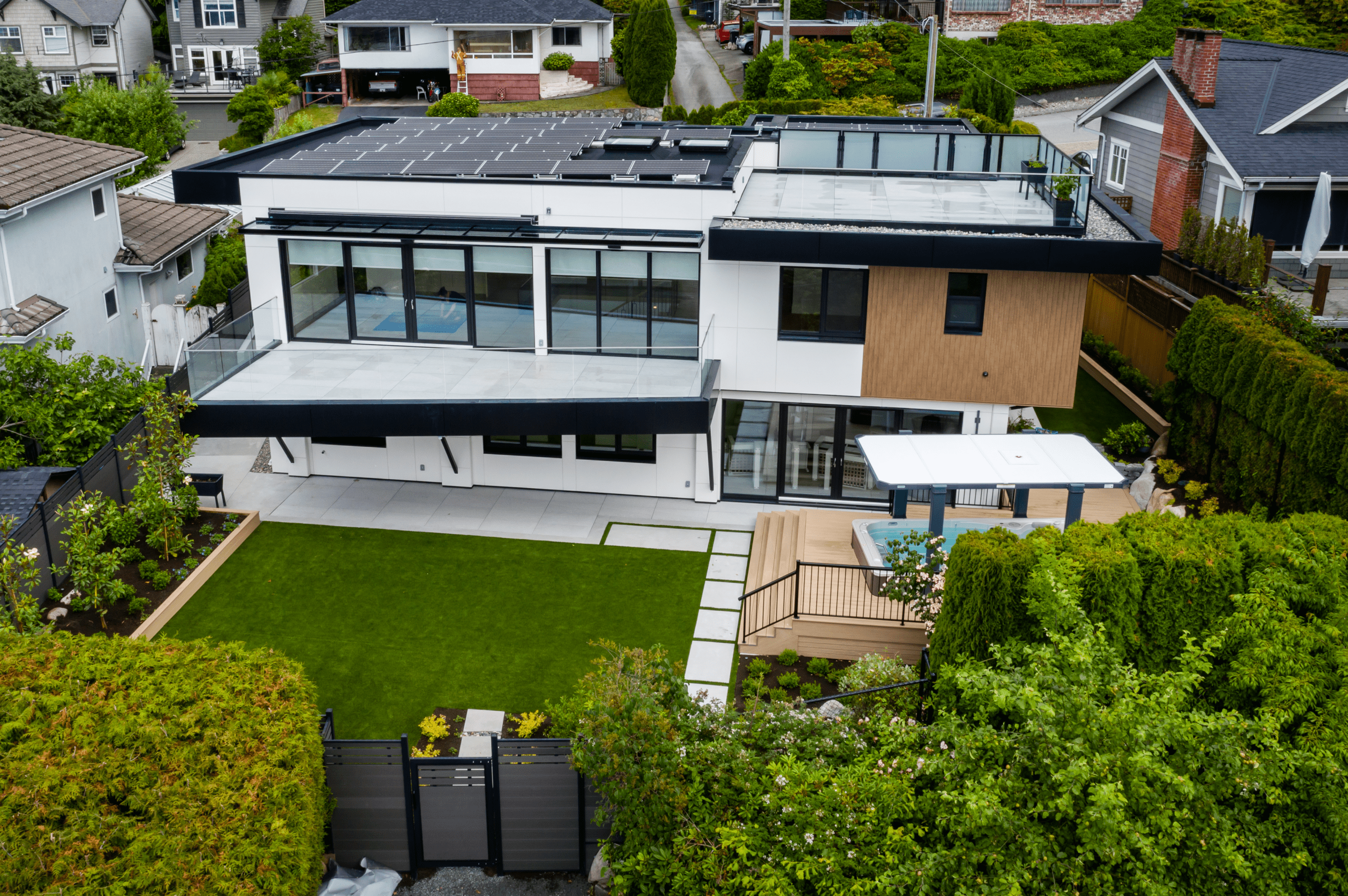 Linda Vista backyard with solar panels and pool