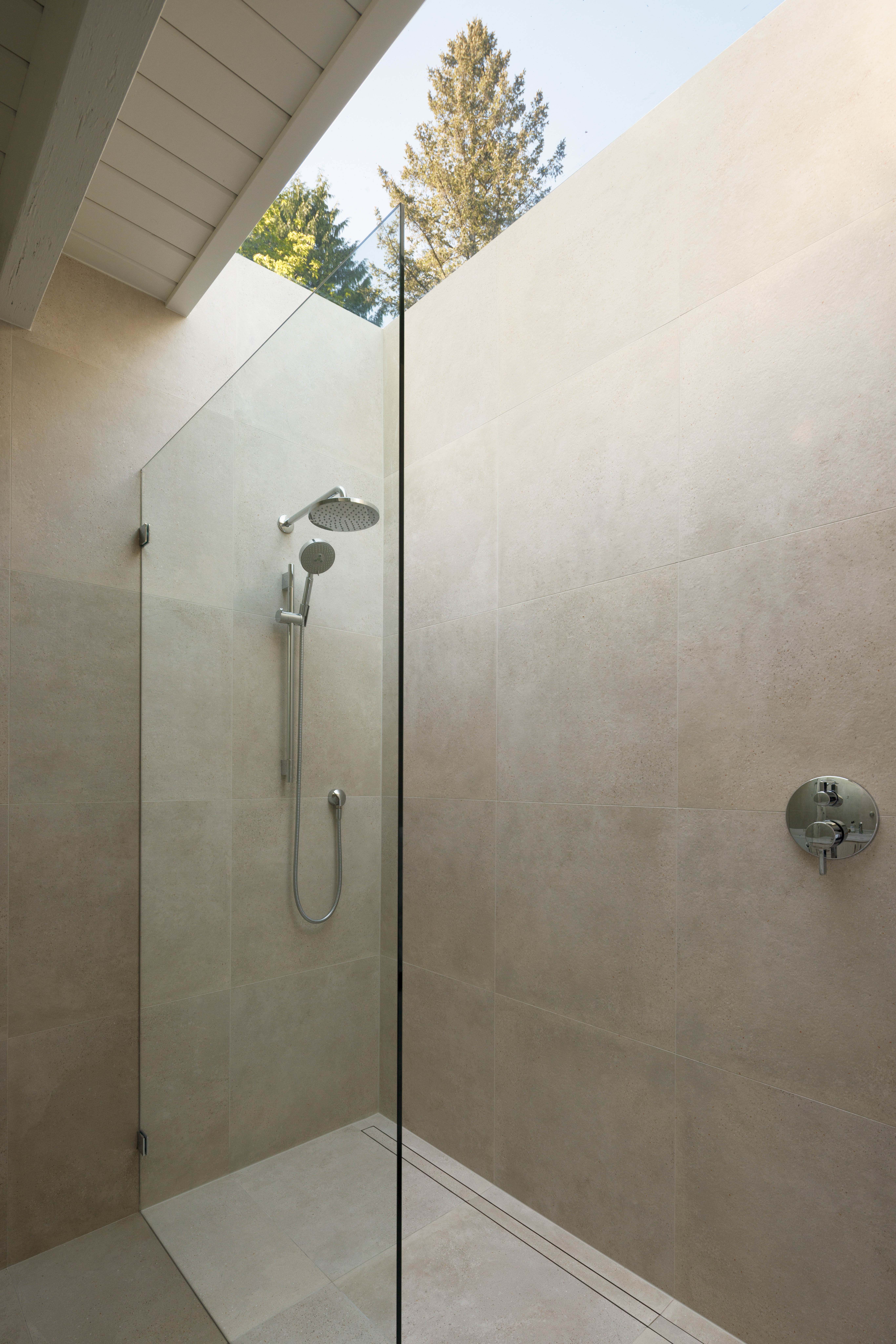 Bathroom shower with skylight at Pacifica