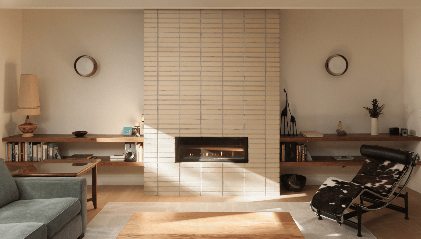 Feature fireplace in the Pacifica home renovation