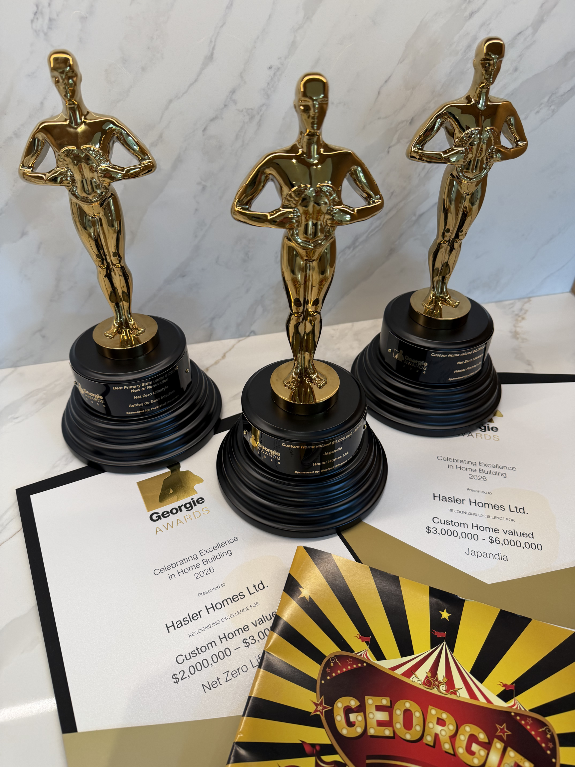 Hasler Homes’ Georgie Awards trophies