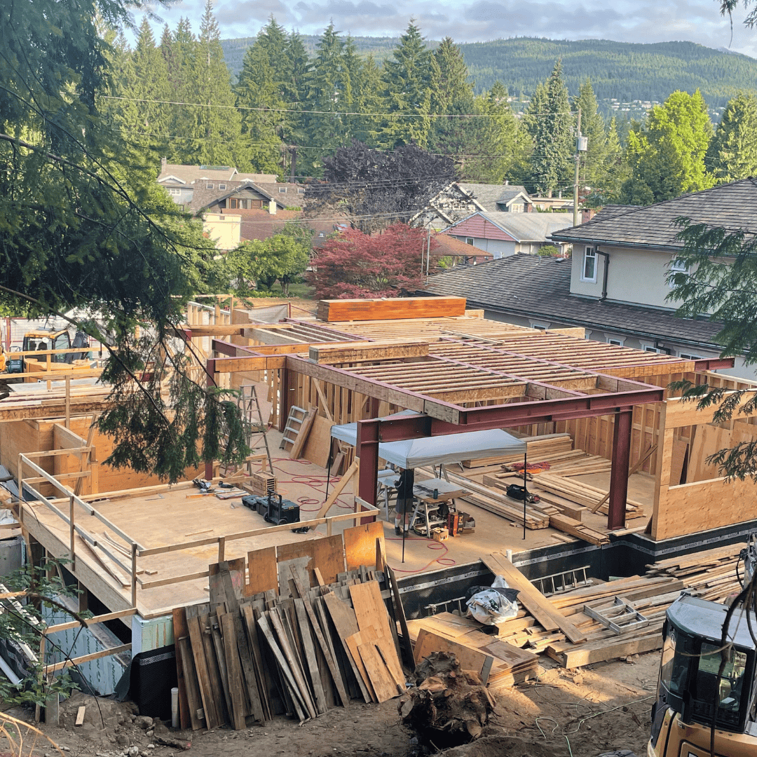 First-floor framing and steel moment frame at Japandia residence